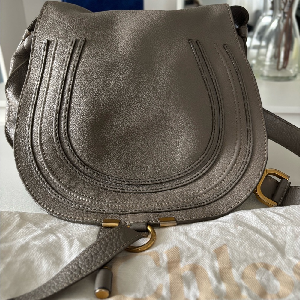 Chloé Medium Marcie Cashmere Gray Leather Saddle Bag